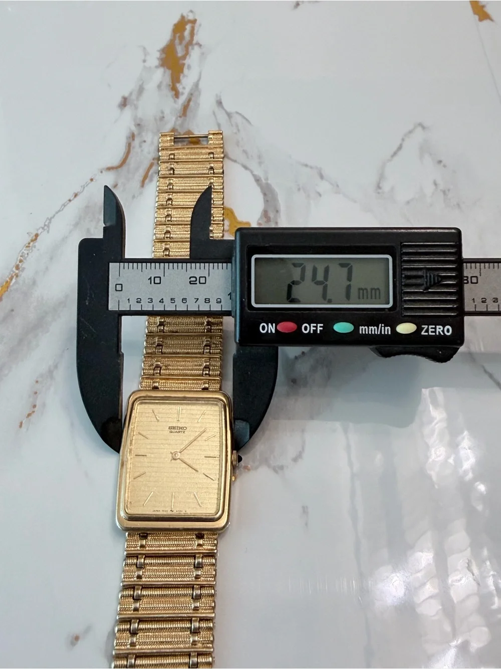 1995 Vintage Seiko Men's Gold-Tone Tank Watch w/Ladder Bracelet - 7430 Quartz
